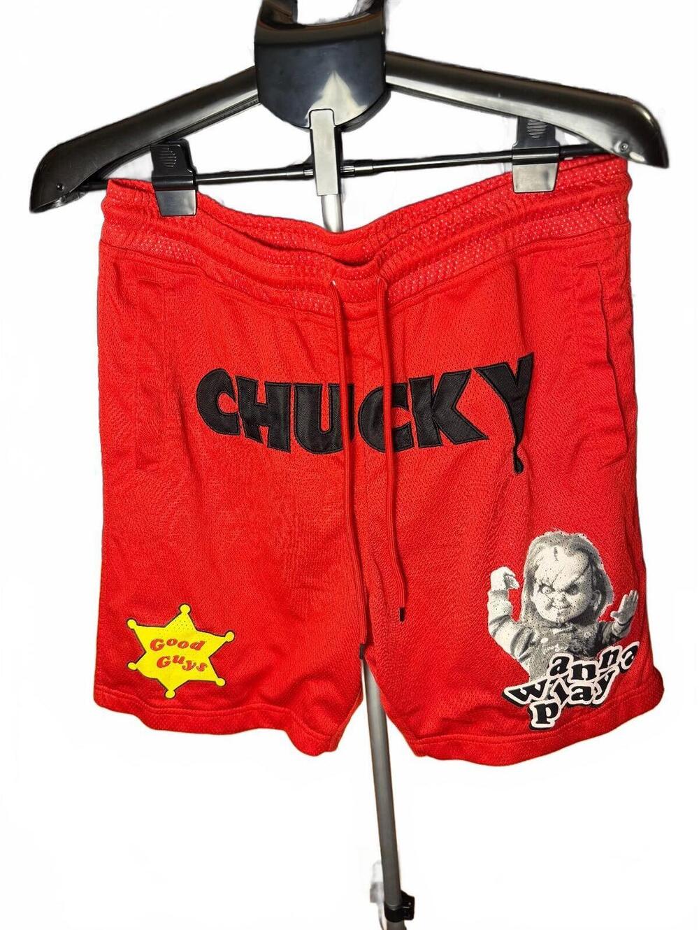 NWOT Red Chucky horror mesh basketball Athletic Shorts w Drawstring sz L large